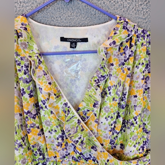 Chadwicks Womens Spring Summer Floral Ruffle Semi Wrap Midi Dress Sz 10 - Picture 3 of 11